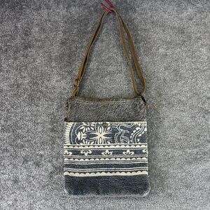 Myra Leather Boho Crossbody Shoulder Bag Southwest Western Blue Tan